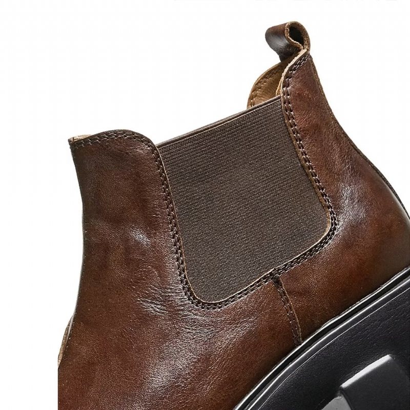 Herrestøvler Elegant Vintage Okseskinn Martin-støvler Med Kort Glidelås - Brun