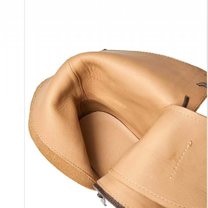 Herrestøvler Saueskinn Chic Vintage Kort Glidelås Chunky Martin-støvler - Brun