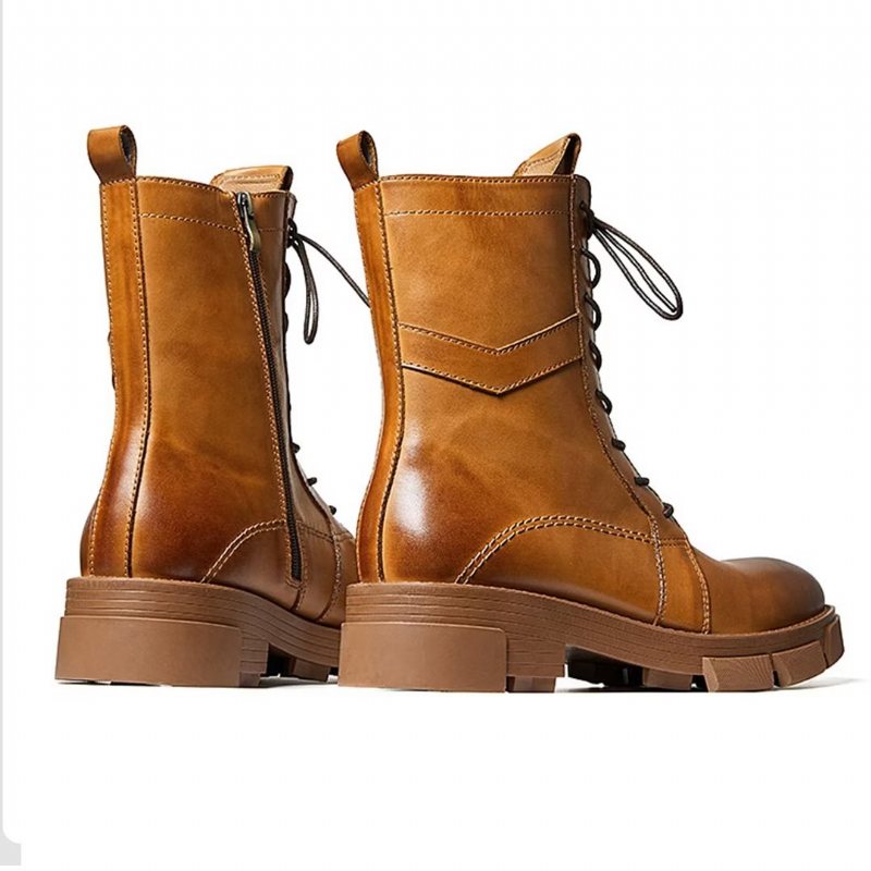 Herrestøvler Saueskinn Chic Vintage Kort Glidelås Chunky Martin-støvler - Brun