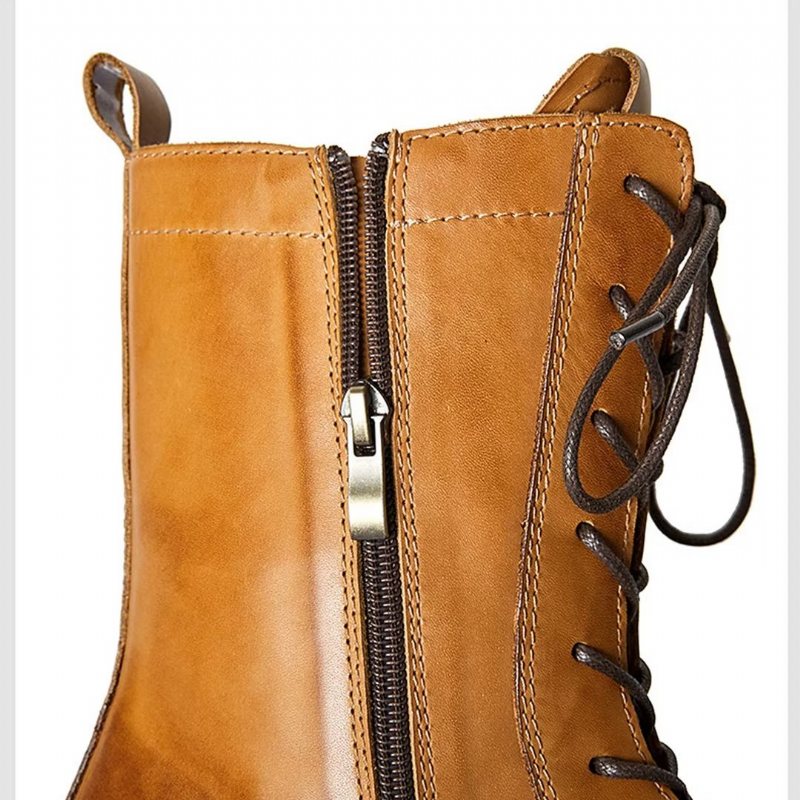Herrestøvler Saueskinn Chic Vintage Kort Glidelås Chunky Martin-støvler - Brun