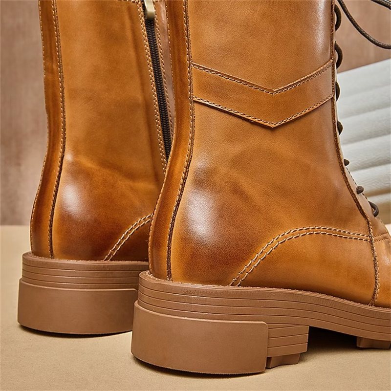 Herrestøvler Saueskinn Chic Vintage Kort Glidelås Chunky Martin-støvler - Brun