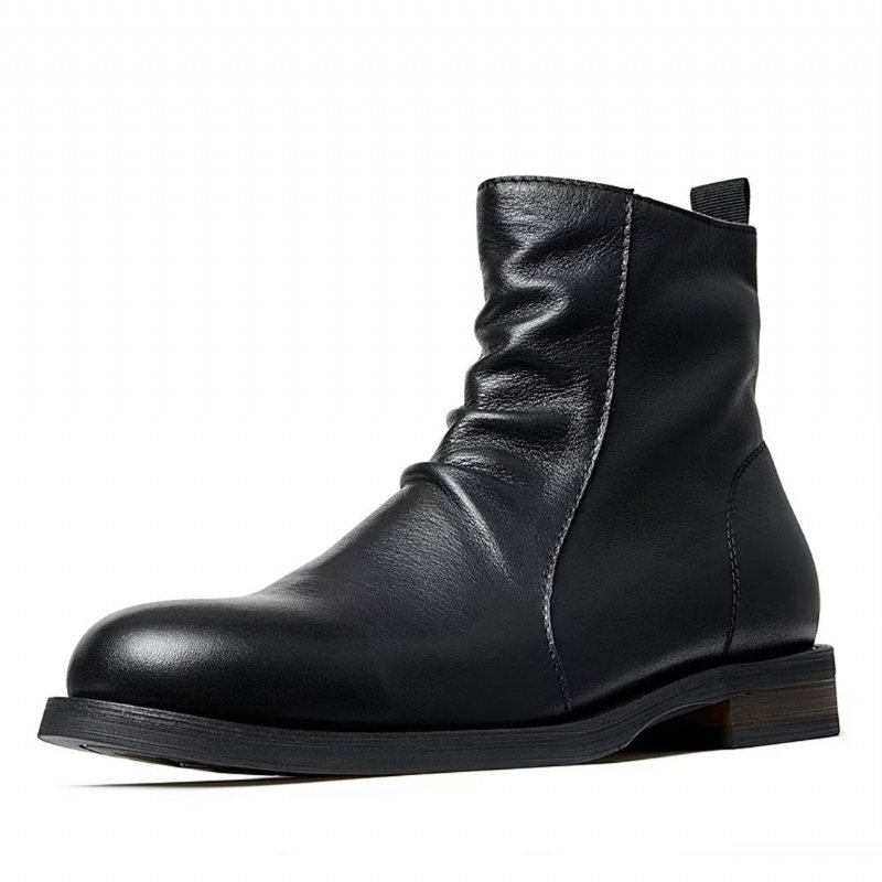 Herrestøvler Saueskinn Chic Vintage Kort Glidelås Cut-out Martin Boots - Svart