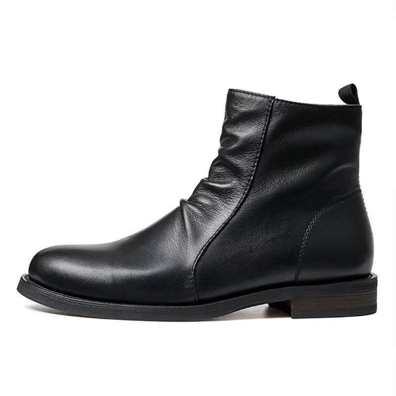 Herrestøvler Saueskinn Chic Vintage Kort Glidelås Cut-out Martin Boots - Svart