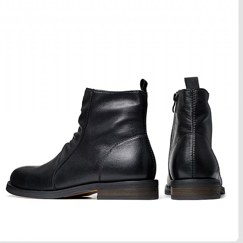 Herrestøvler Saueskinn Chic Vintage Kort Glidelås Cut-out Martin Boots - Svart