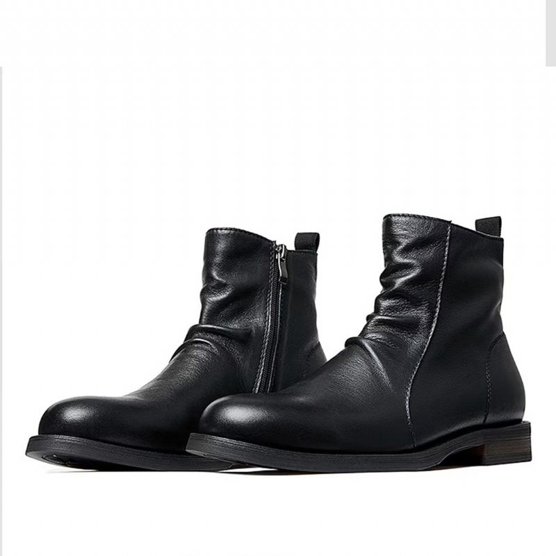 Herrestøvler Saueskinn Chic Vintage Kort Glidelås Cut-out Martin Boots - Svart