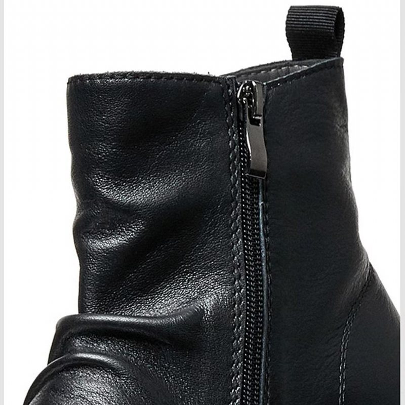 Herrestøvler Saueskinn Chic Vintage Kort Glidelås Cut-out Martin Boots - Svart