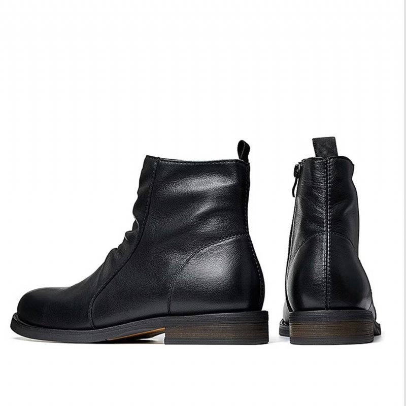 Herrestøvler Saueskinn Chic Vintage Kort Glidelås Cut-out Martin Boots - Svart