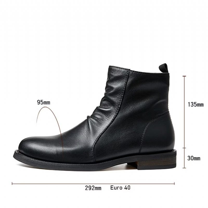 Herrestøvler Saueskinn Chic Vintage Kort Glidelås Cut-out Martin Boots - Svart