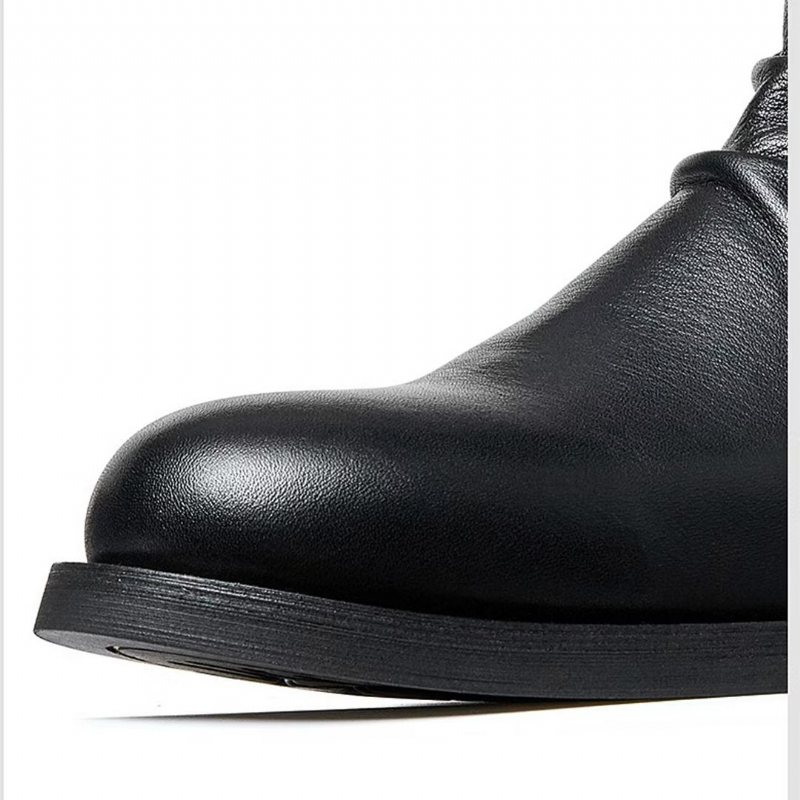 Herrestøvler Saueskinn Chic Vintage Kort Glidelås Cut-out Martin Boots - Svart