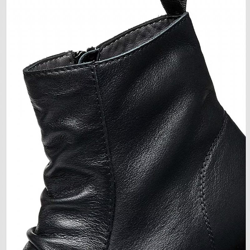 Herrestøvler Saueskinn Chic Vintage Kort Glidelås Cut-out Martin Boots - Svart