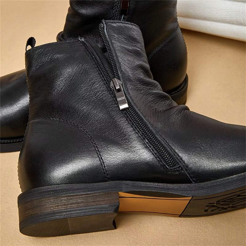 Herrestøvler Saueskinn Chic Vintage Kort Glidelås Cut-out Martin Boots - Svart