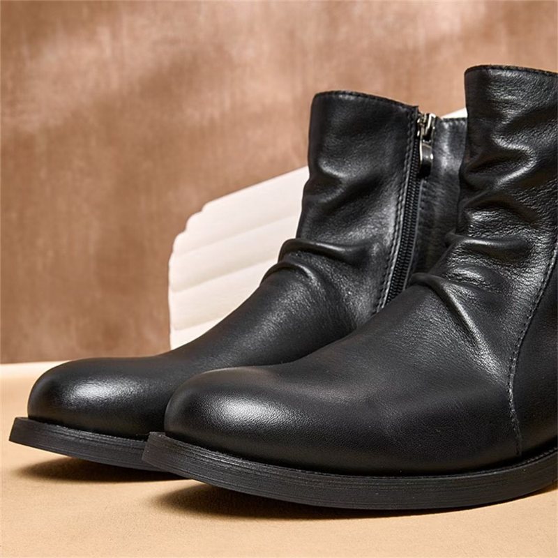 Herrestøvler Saueskinn Chic Vintage Kort Glidelås Cut-out Martin Boots - Svart