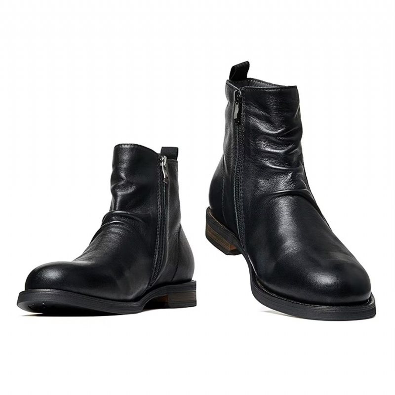 Herrestøvler Saueskinn Chic Vintage Kort Glidelås Cut-out Martin Boots - Svart