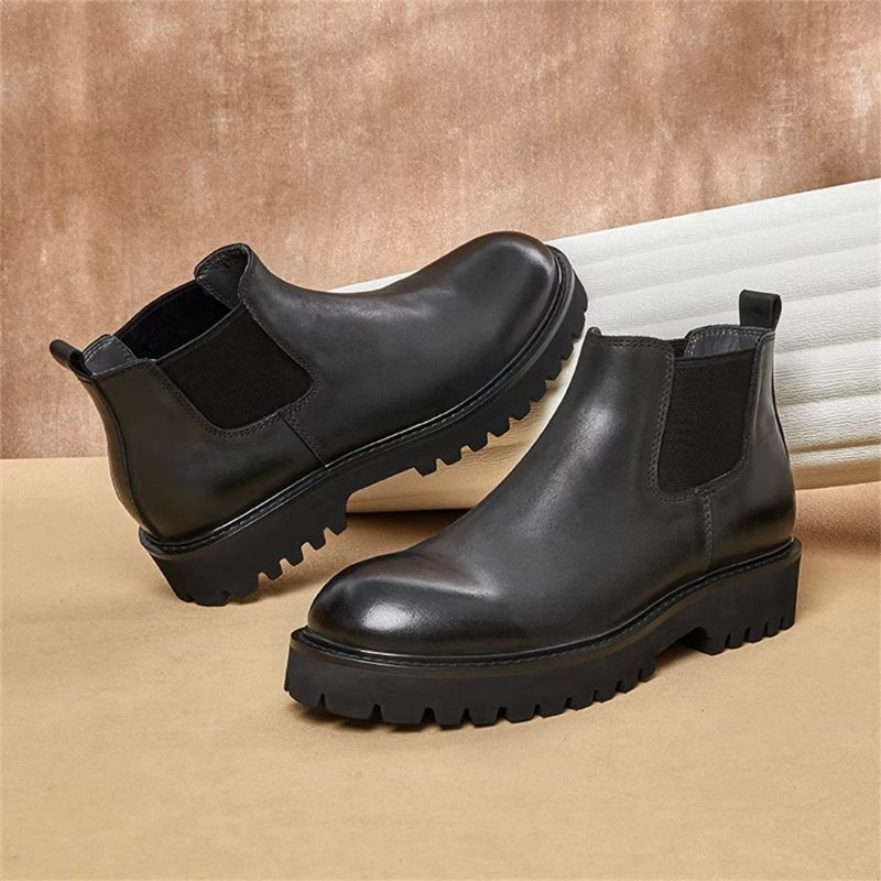 Herrestøvler Saueskinn Chic Vintage Kort Glidelås Martin Boots - Svart