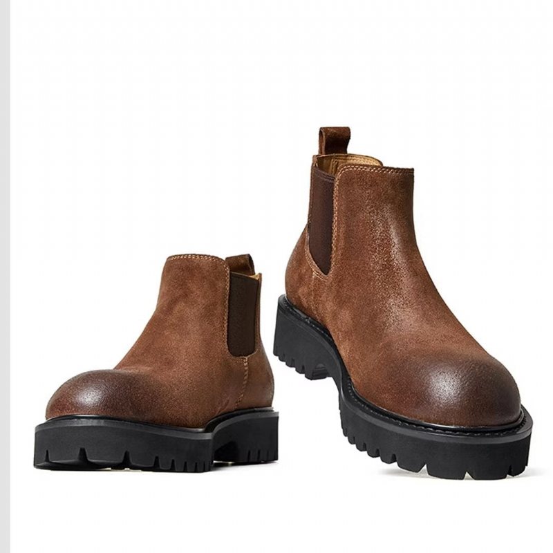 Herrestøvler Saueskinn Chic Vintage Kort Glidelås Martin Boots - Brun