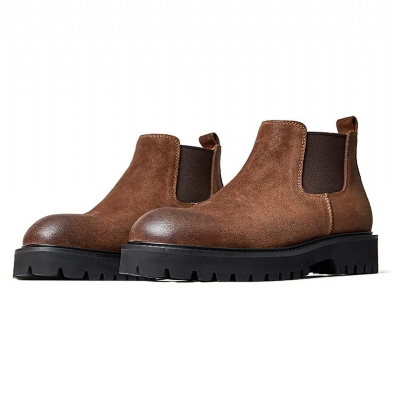 Herrestøvler Saueskinn Chic Vintage Kort Glidelås Martin Boots - Brun