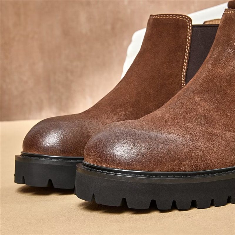 Herrestøvler Saueskinn Chic Vintage Kort Glidelås Martin Boots - Brun