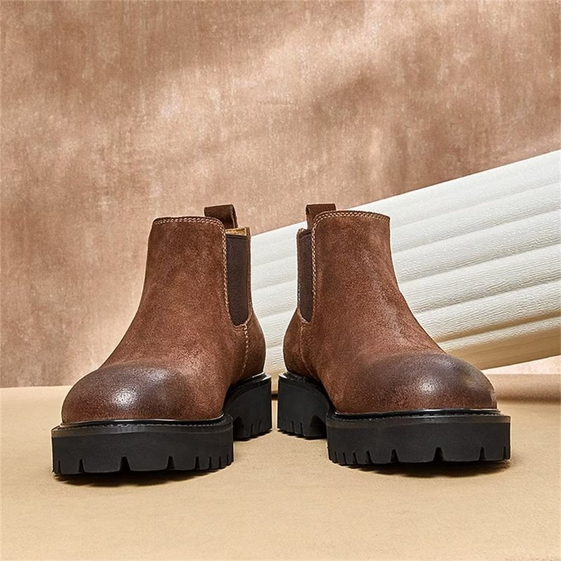 Herrestøvler Saueskinn Chic Vintage Kort Glidelås Martin Boots - Brun