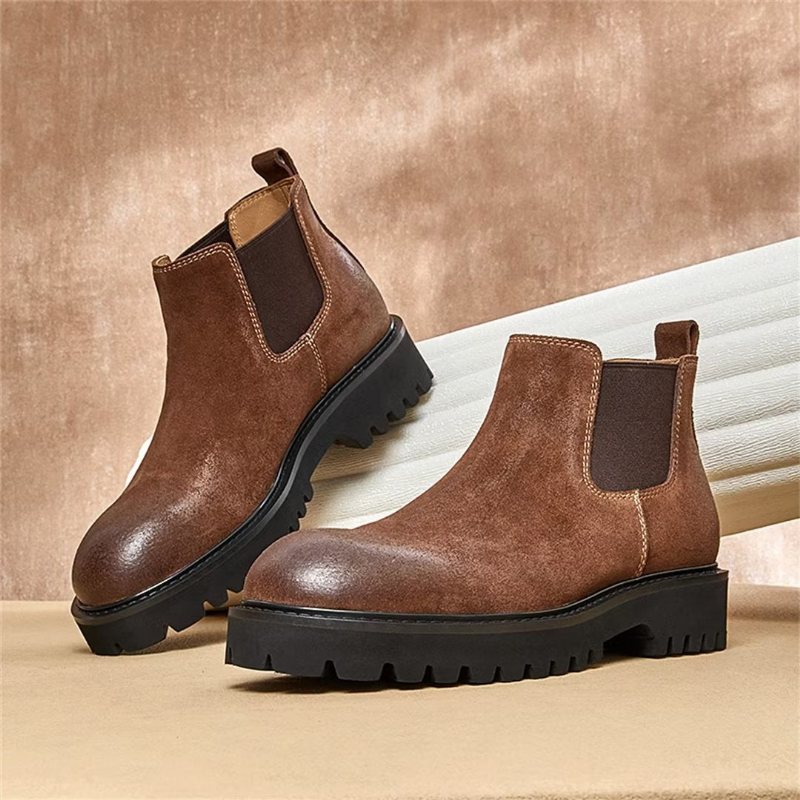 Herrestøvler Saueskinn Chic Vintage Kort Glidelås Martin Boots - Brun