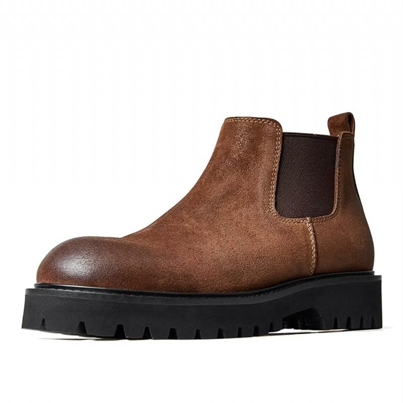 Herrestøvler Saueskinn Chic Vintage Kort Glidelås Martin Boots - Brun