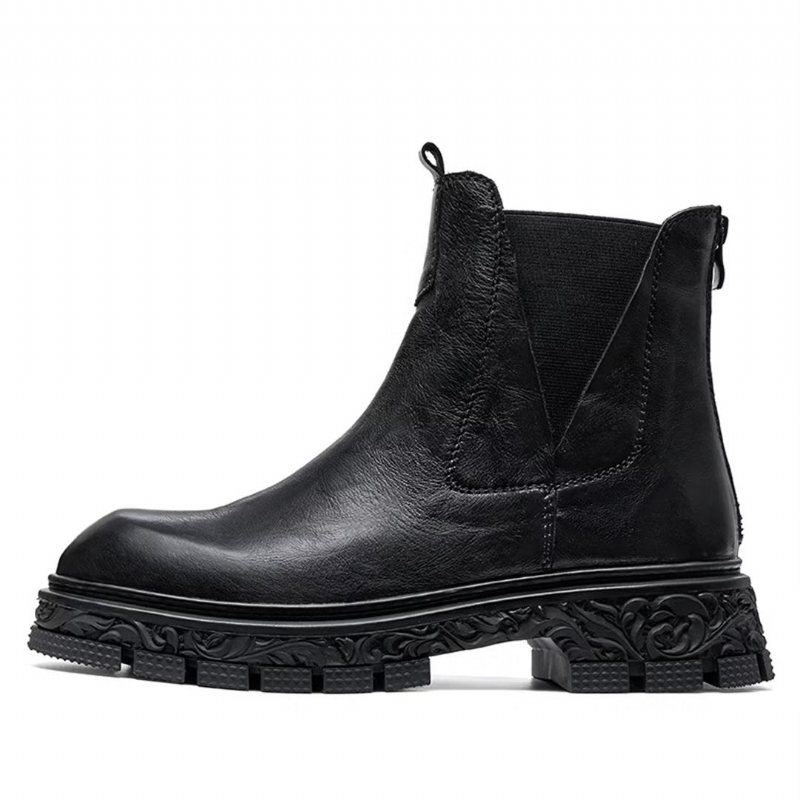 Herrestøvler Saueskinn Chic Vintage Kort Glidelås Pyntet Martin Boots - Svart
