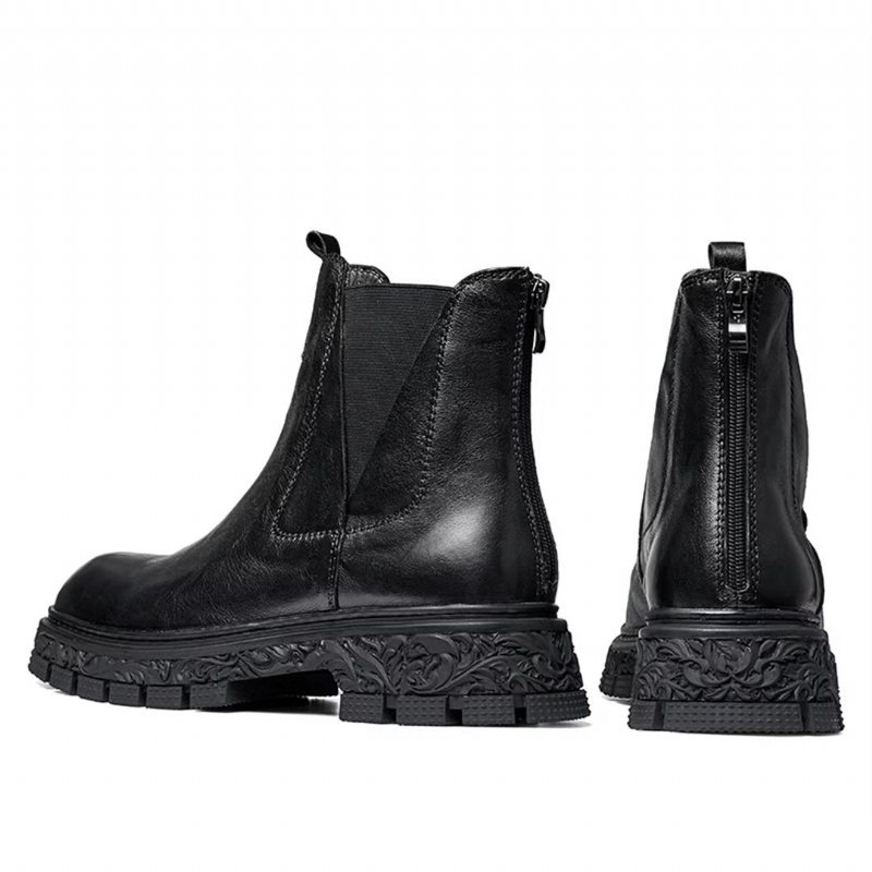 Herrestøvler Saueskinn Chic Vintage Kort Glidelås Pyntet Martin Boots - Svart