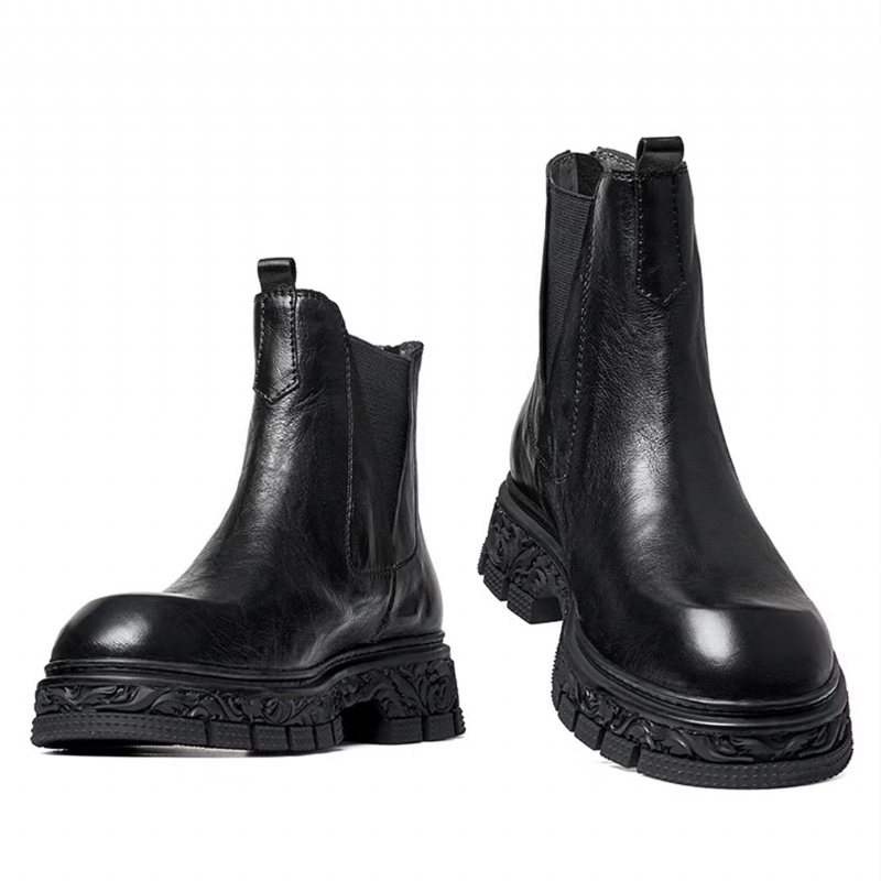 Herrestøvler Saueskinn Chic Vintage Kort Glidelås Pyntet Martin Boots - Svart