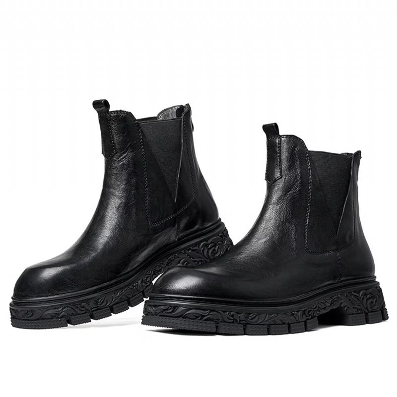 Herrestøvler Saueskinn Chic Vintage Kort Glidelås Pyntet Martin Boots - Svart