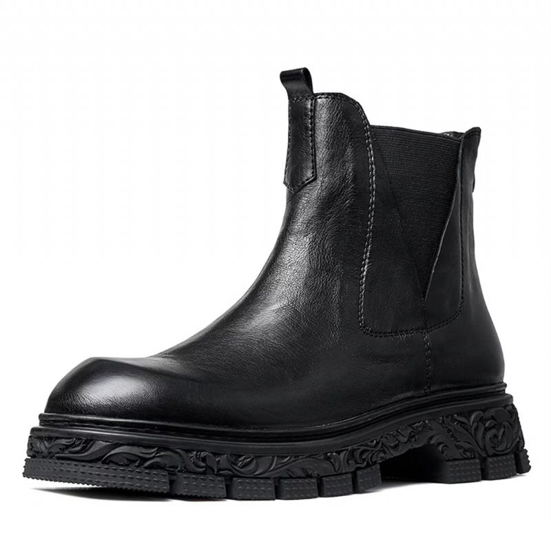 Herrestøvler Saueskinn Chic Vintage Kort Glidelås Pyntet Martin Boots - Svart