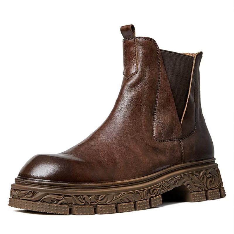 Herrestøvler Saueskinn Chic Vintage Kort Glidelås Pyntet Martin Boots - Brun