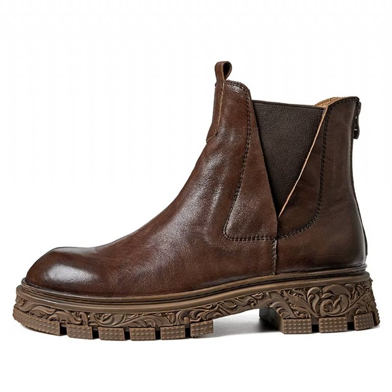 Herrestøvler Saueskinn Chic Vintage Kort Glidelås Pyntet Martin Boots - Brun