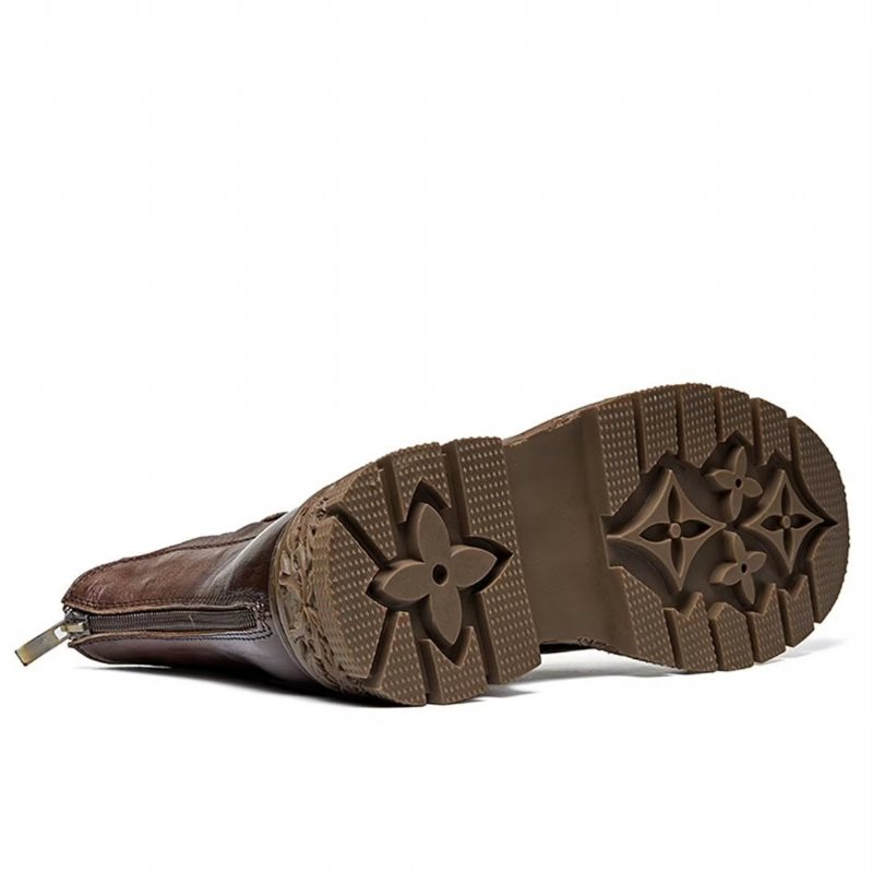 Herrestøvler Saueskinn Chic Vintage Kort Glidelås Pyntet Martin Boots - Brun