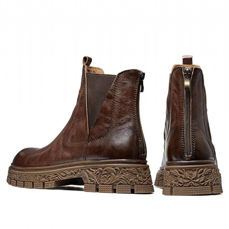 Herrestøvler Saueskinn Chic Vintage Kort Glidelås Pyntet Martin Boots - Brun