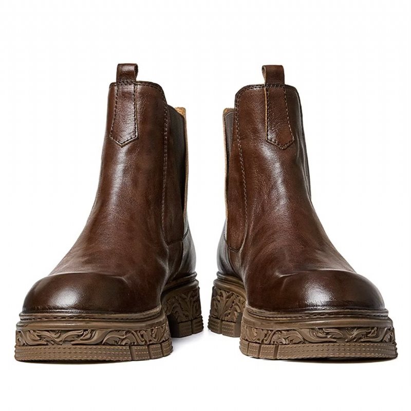 Herrestøvler Saueskinn Chic Vintage Kort Glidelås Pyntet Martin Boots - Brun