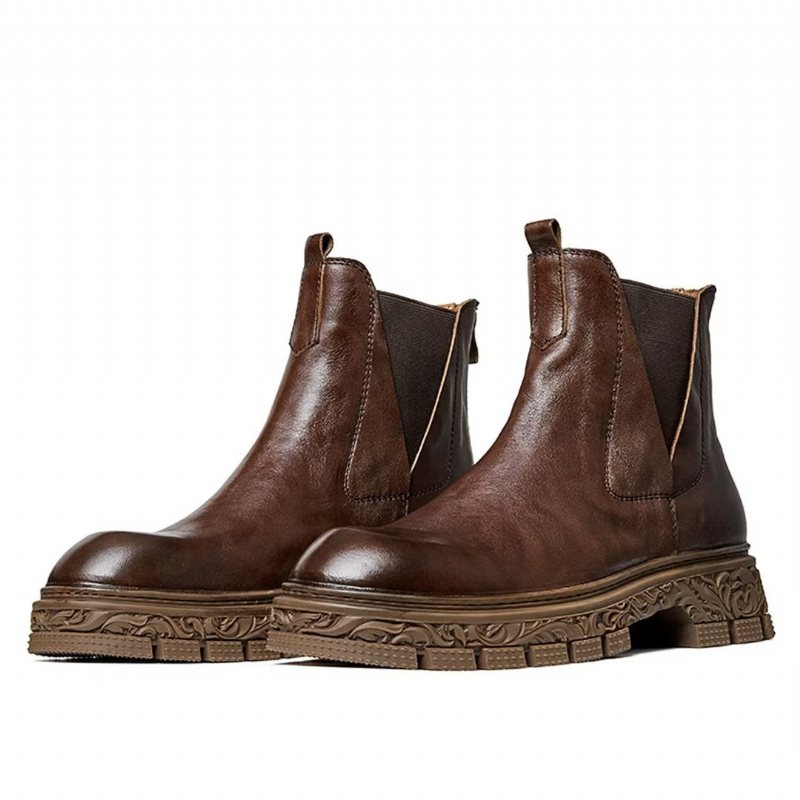 Herrestøvler Saueskinn Chic Vintage Kort Glidelås Pyntet Martin Boots - Brun