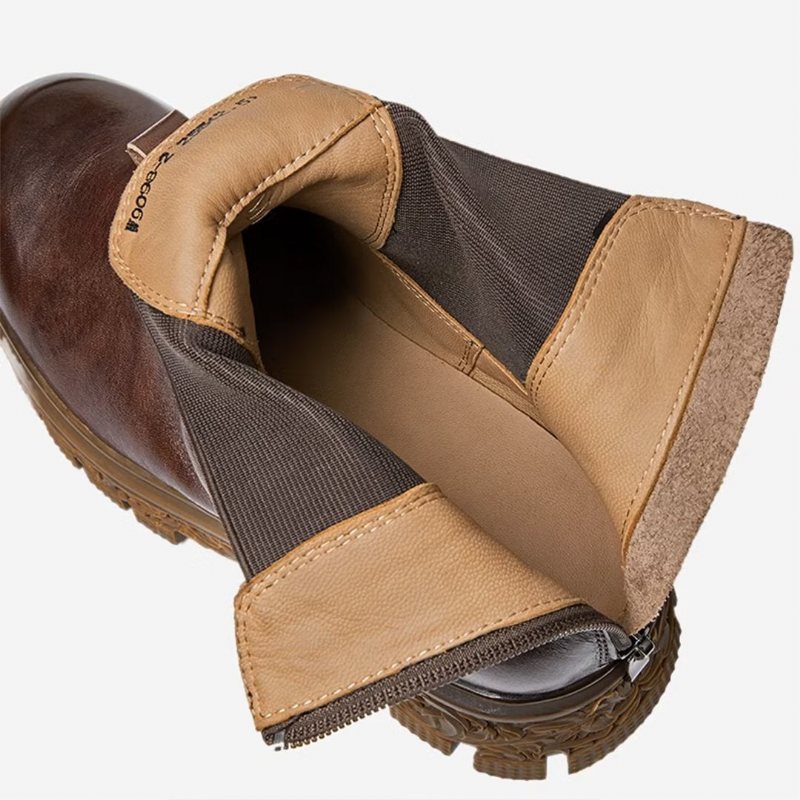 Herrestøvler Saueskinn Chic Vintage Kort Glidelås Pyntet Martin Boots - Brun