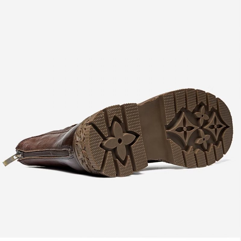 Herrestøvler Saueskinn Chic Vintage Kort Glidelås Pyntet Martin Boots - Brun
