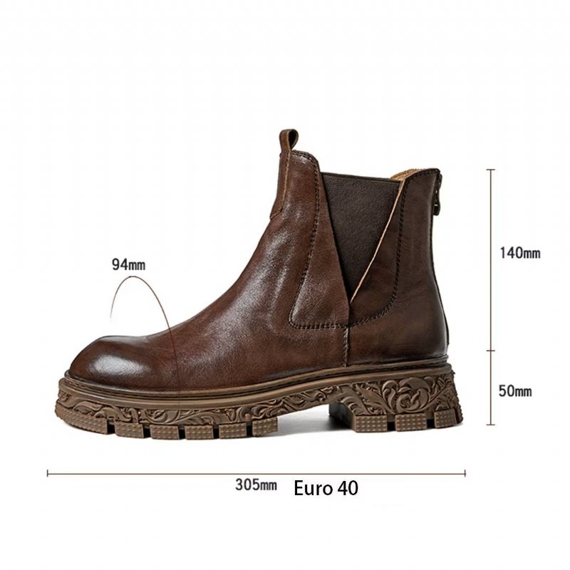 Herrestøvler Saueskinn Chic Vintage Kort Glidelås Pyntet Martin Boots - Brun