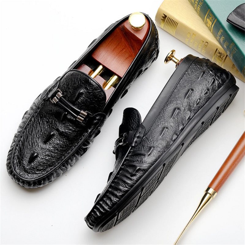 Loafers Herre Luxury Croctex Leather Brogue - Svart