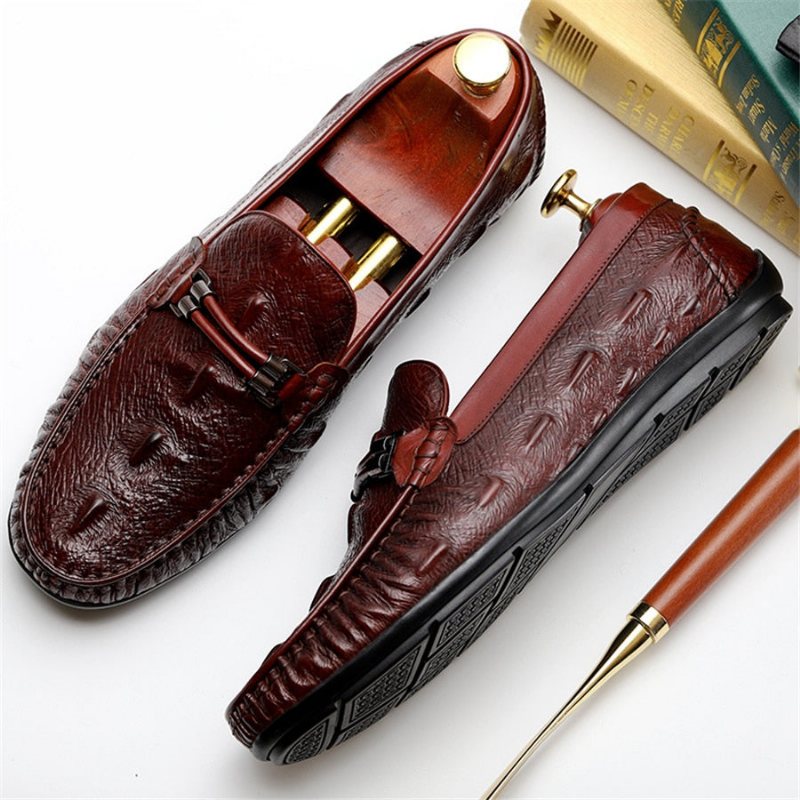 Loafers Herre Luxury Croctex Leather Brogue - Rød