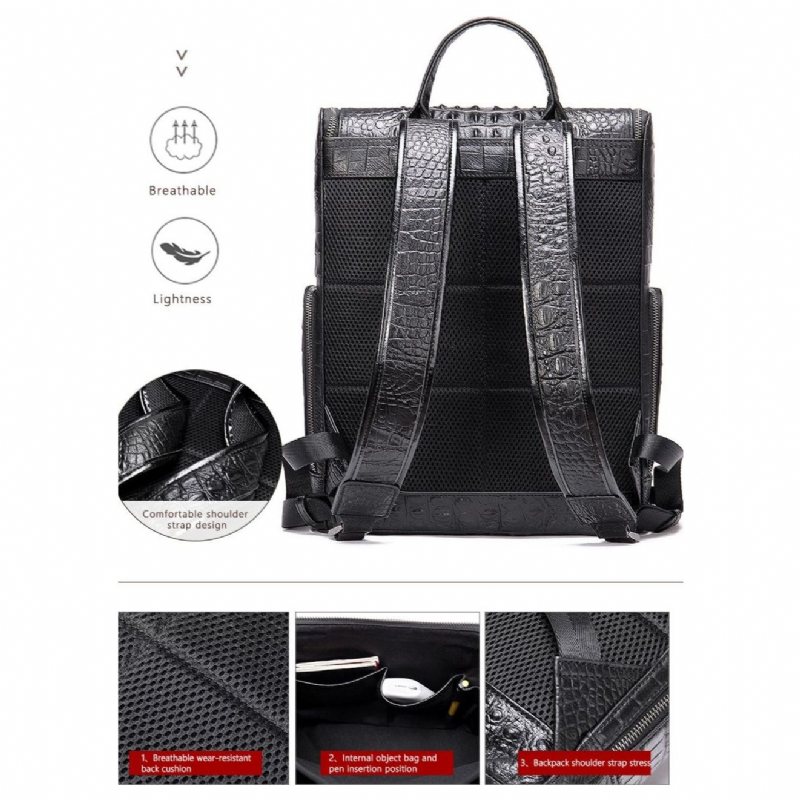 Ryggsekker Herre Vintage Chic Alligator Leather Tech Reiseryggsekk - Svart