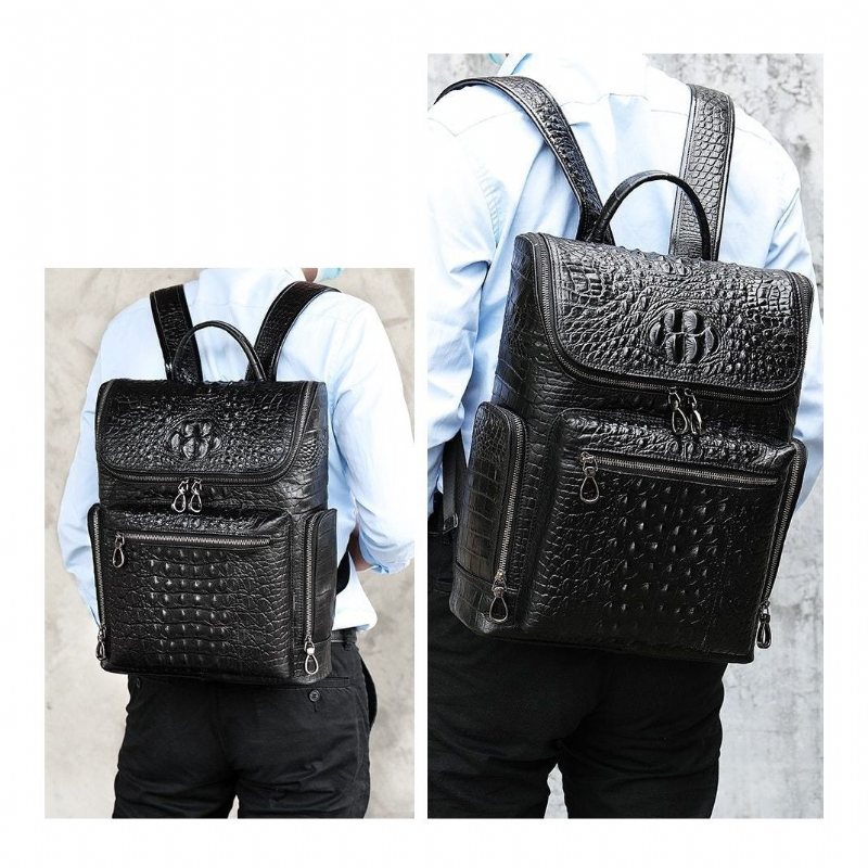 Ryggsekker Herre Vintage Chic Alligator Leather Tech Reiseryggsekk - Svart