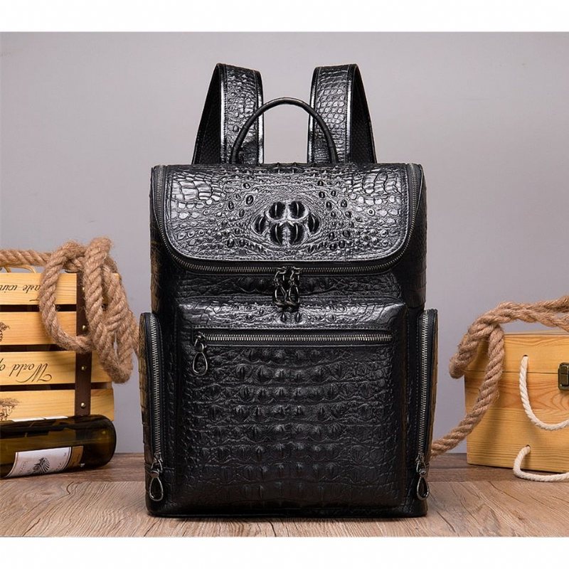 Ryggsekker Herre Vintage Chic Alligator Leather Tech Reiseryggsekk - Svart