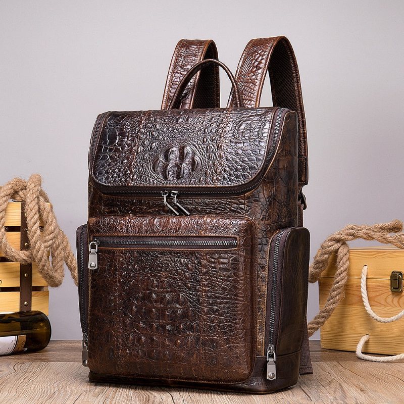 Ryggsekker Herre Vintage Chic Alligator Leather Tech Reiseryggsekk - Kaffe
