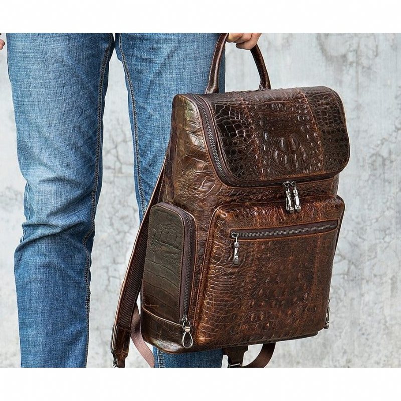 Ryggsekker Herre Vintage Chic Alligator Leather Tech Reiseryggsekk - Kaffe