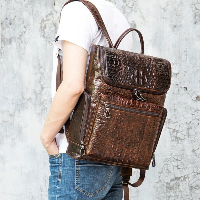Ryggsekker Herre Vintage Chic Alligator Leather Tech Reiseryggsekk - Kaffe