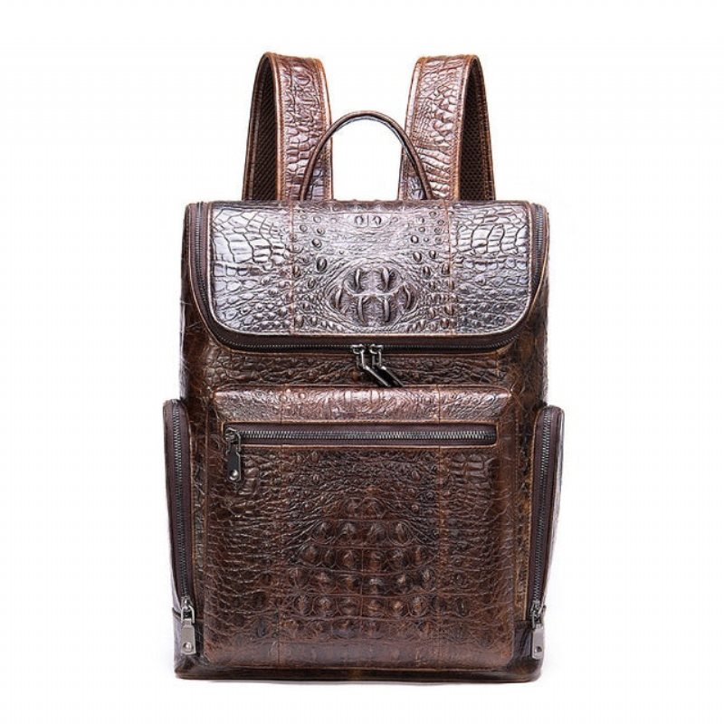 Ryggsekker Herre Vintage Chic Alligator Leather Tech Reiseryggsekk - Kaffe