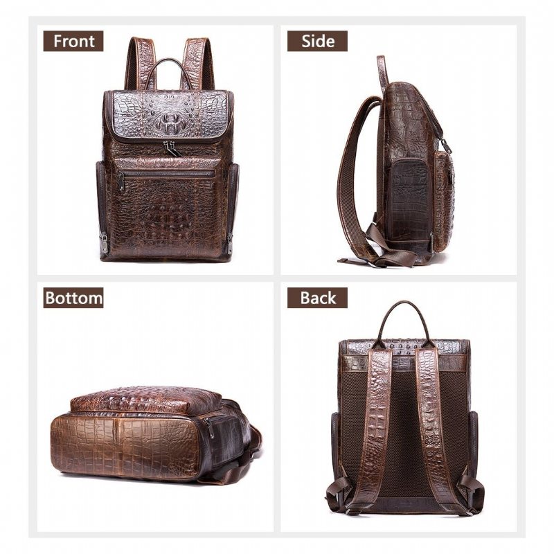 Ryggsekker Herre Vintage Chic Alligator Leather Tech Reiseryggsekk - Kaffe