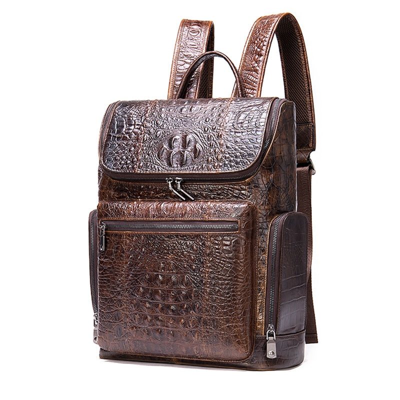 Ryggsekker Herre Vintage Chic Alligator Leather Tech Reiseryggsekk - Kaffe